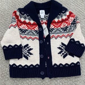 GAP Kids Nordic Knit Cardigan - Red, Navy, Cream 6-12 months